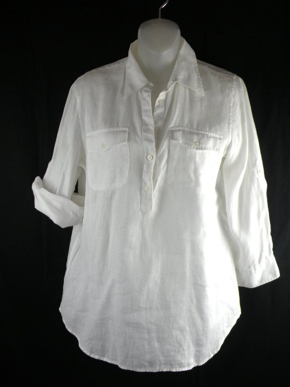 Ralph Lauren 100% Linen 3/4 Button down Shirt Roll tab sleeves S